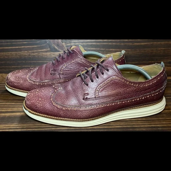 Cole Haan Burgundy Leather Oxfords Laceup Wingtip Shoes Cole Haan Mens Wingtip Derby Shoes Red Burgundy Leather  main image 2
